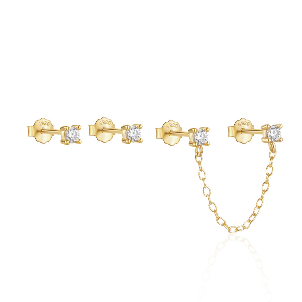 S925 Sterling Silver Stud Earrings Earpiercing with Cubic Zriconia Casual Design
