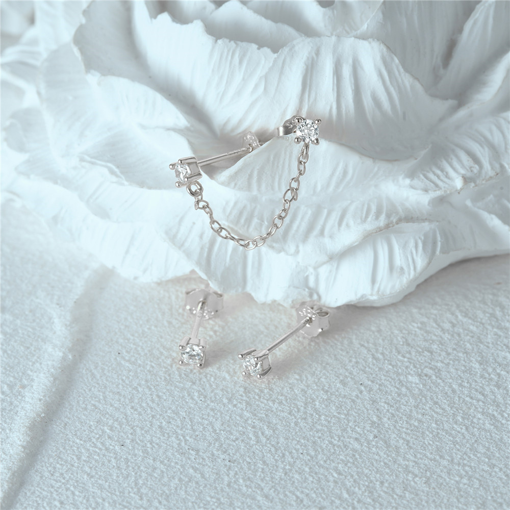 S925 Sterling Silver Stud Earrings Earpiercing with Cubic Zriconia Casual Design