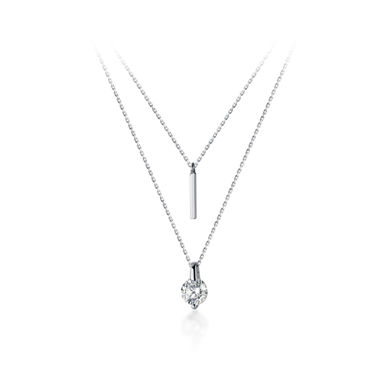 S925 Sterling Silver Choker Pendant Necklace with Cubic Zircon Double Layered Style