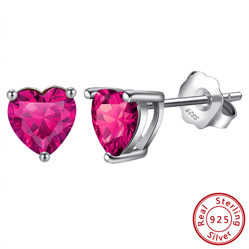 S925 Silver Stud Earrings with 12-Color Zodiac Birthstone Heart Zircon Earrings