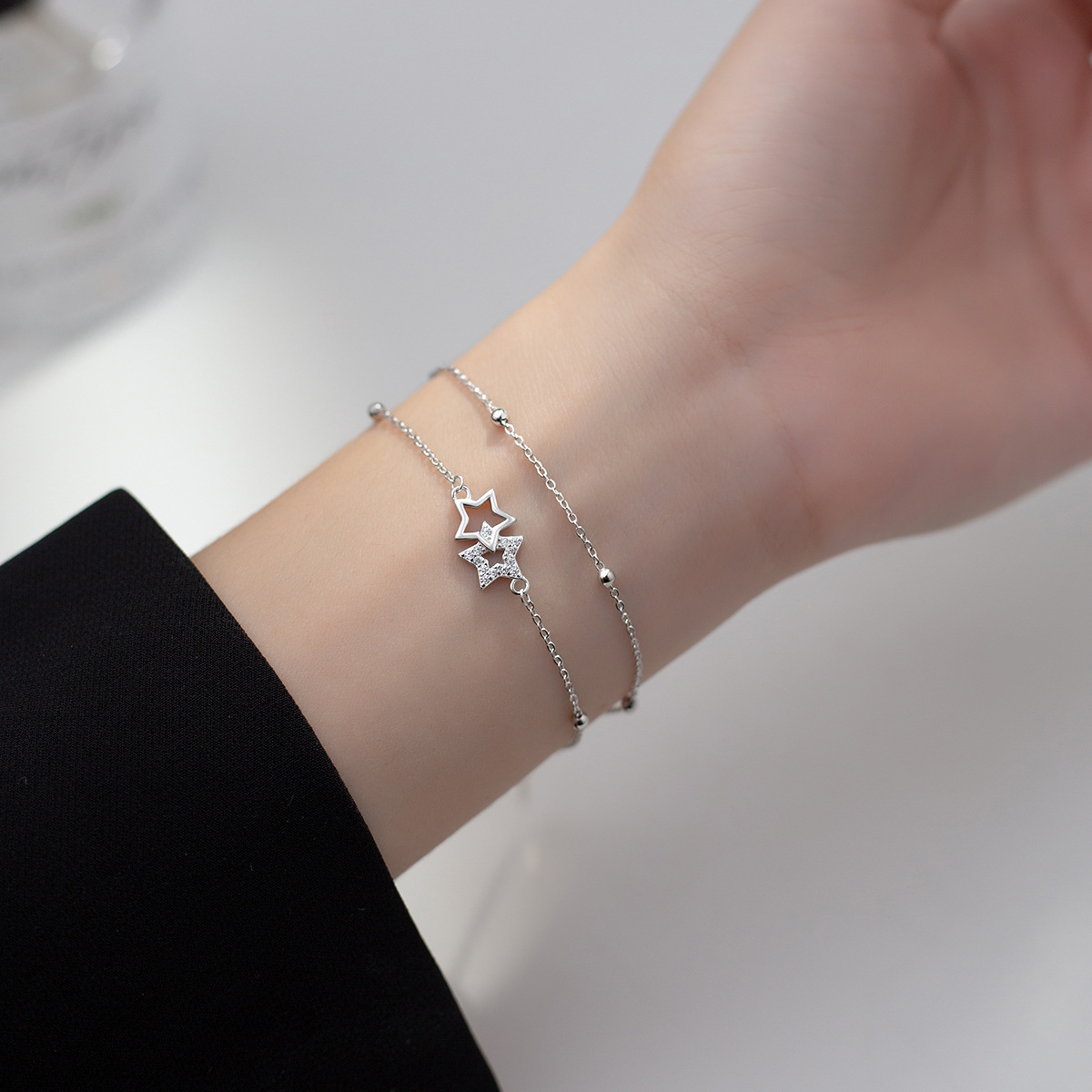 Fashion S925 Sterling Silver Bracelet with Cubic Zirconia Simple Style for Women