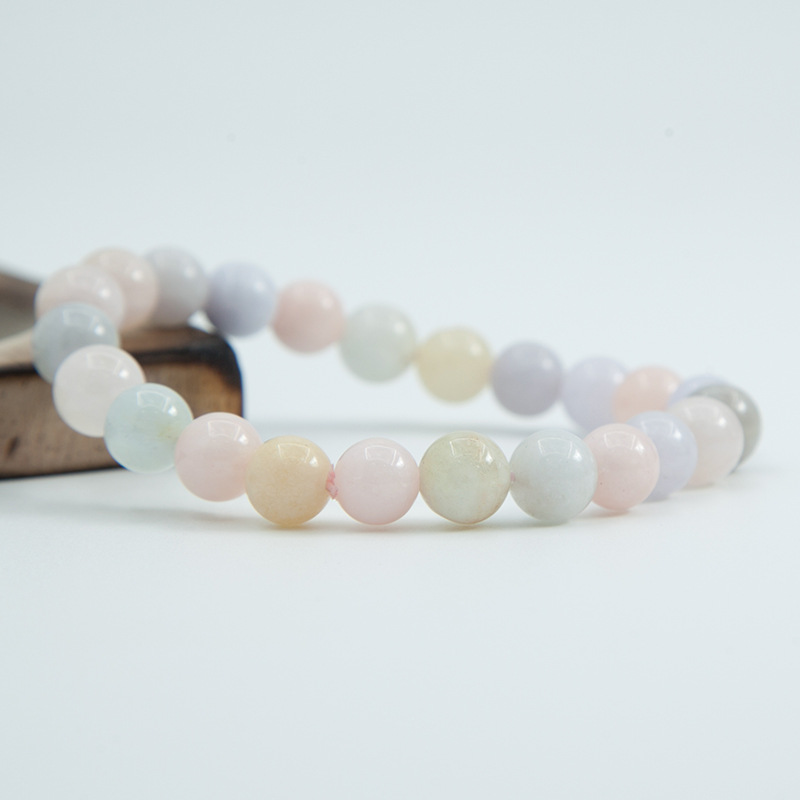 Morganite Bracelet for Women Natural Gemstone Round Stone Crystal Beads for Beaded Elastic Bracelet