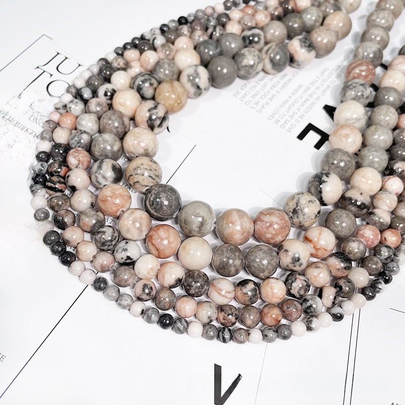 Natural Pink Zebra Round Loose Semi Gemstone Beads for Jewelry Making