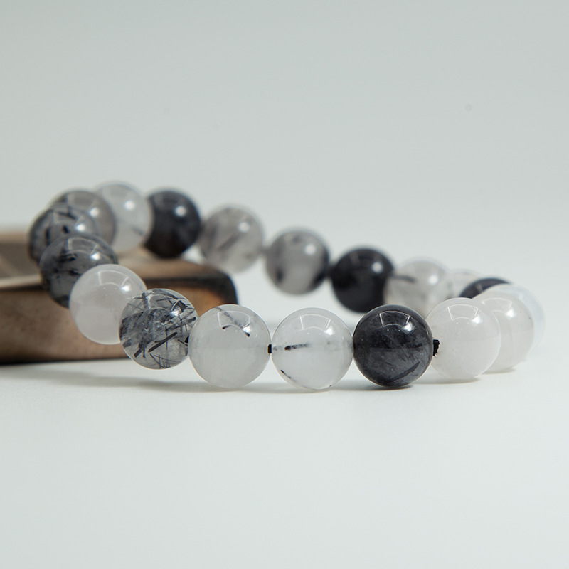 Black rutilated quartz Bracelet for Women Natural Gemstone Round Stone Crystal Beads for Beaded Elastic Bracelet