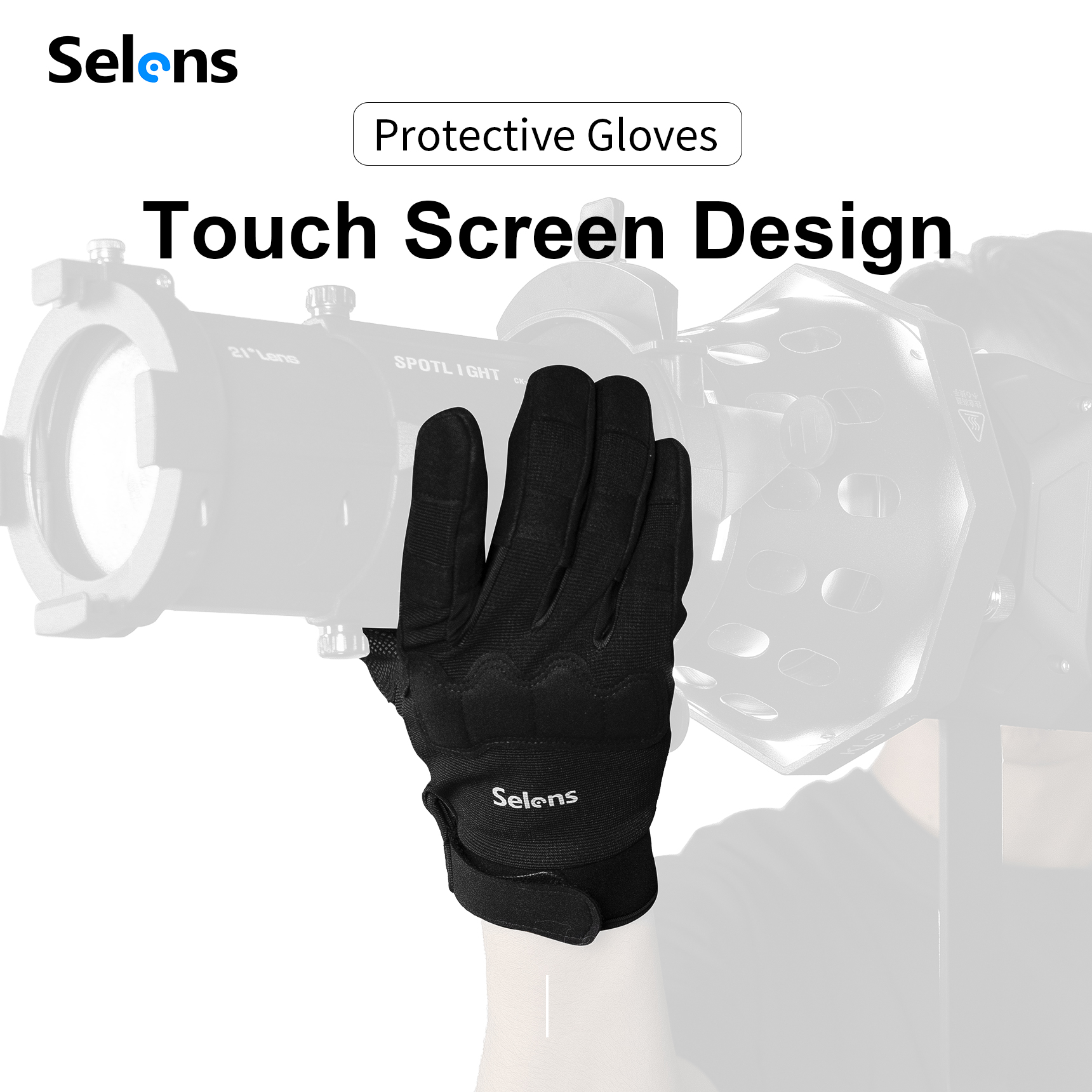 Selens Black Hand Grip Gloves Film Television Gloves Heat Resistant Protective Gloves For Studio Lighting Engineers Gaffers
