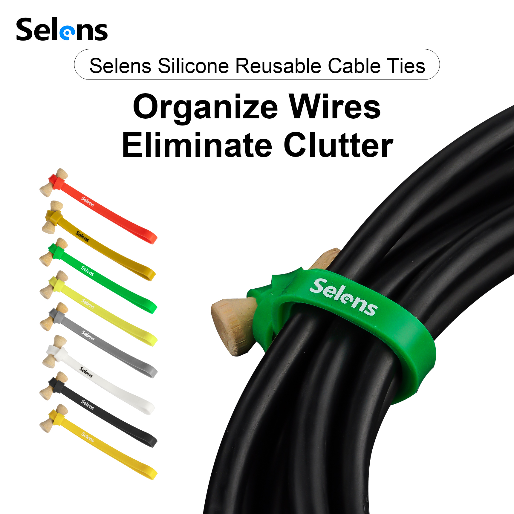 Selens 8 Colors Silicone Cable Ties Multi-colors, Reusable Cable Management，Multi-Purpose Cord Wire Organizer For Studio Wire Storage and Organization