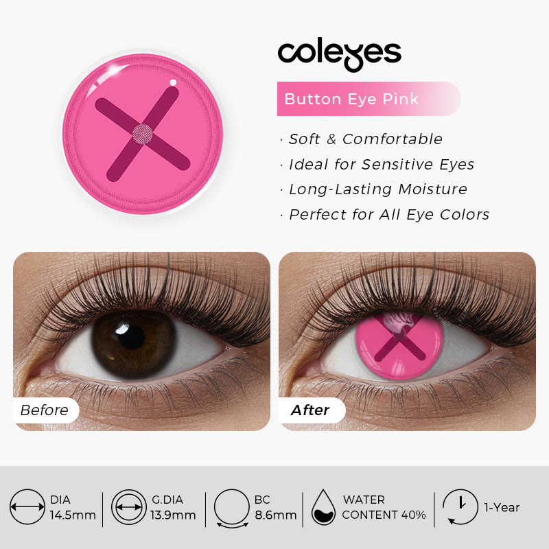 Coleyes Button Eye Pink Yearly Cosplay Colored Contacts - image 7