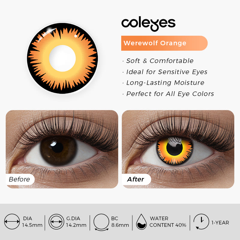 Coleyes Werewolf Orange Yearly Prescription Cosplay Colored Contacts - image 3