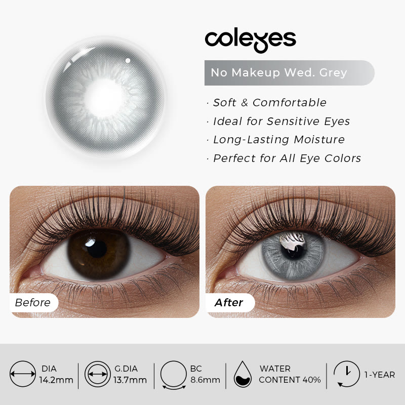 Coleyes No Makeup Wed. Grey Yearly Prescription Colored Contacts