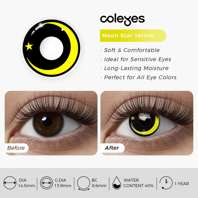Coleyes Moon Star Yellow Yearly Cosplay Colored Contacts - image 8