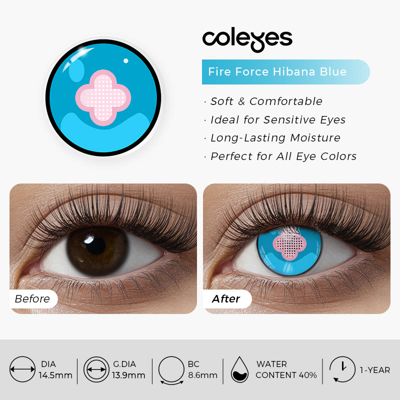 Coleyes Fire Force Hibana Blue Yearly Cosplay Colored Contacts - image 6