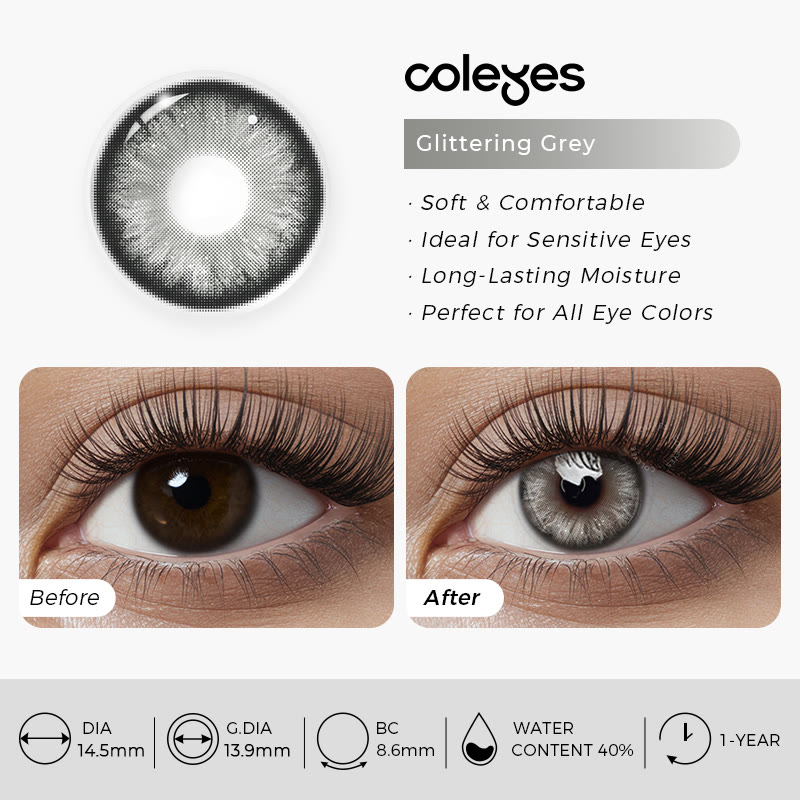 Coleyes Glittering Grey Yearly Prescription Colored Contacts - image 6