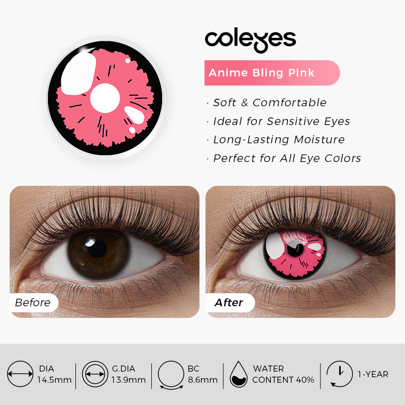 Coleyes Anime Bling Pink Yearly Cosplay Colored Contacts - image 5