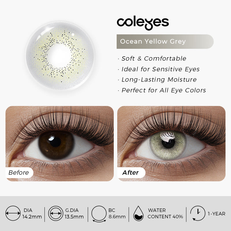 Coleyes Ocean Yellow Grey Yearly Prescription Colored Contacts - image 5