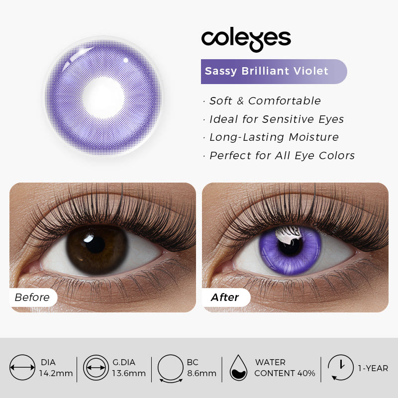 Coleyes Sassy Brilliant Violet Prescription Yearly Cosplay Colored Contacts - image 7