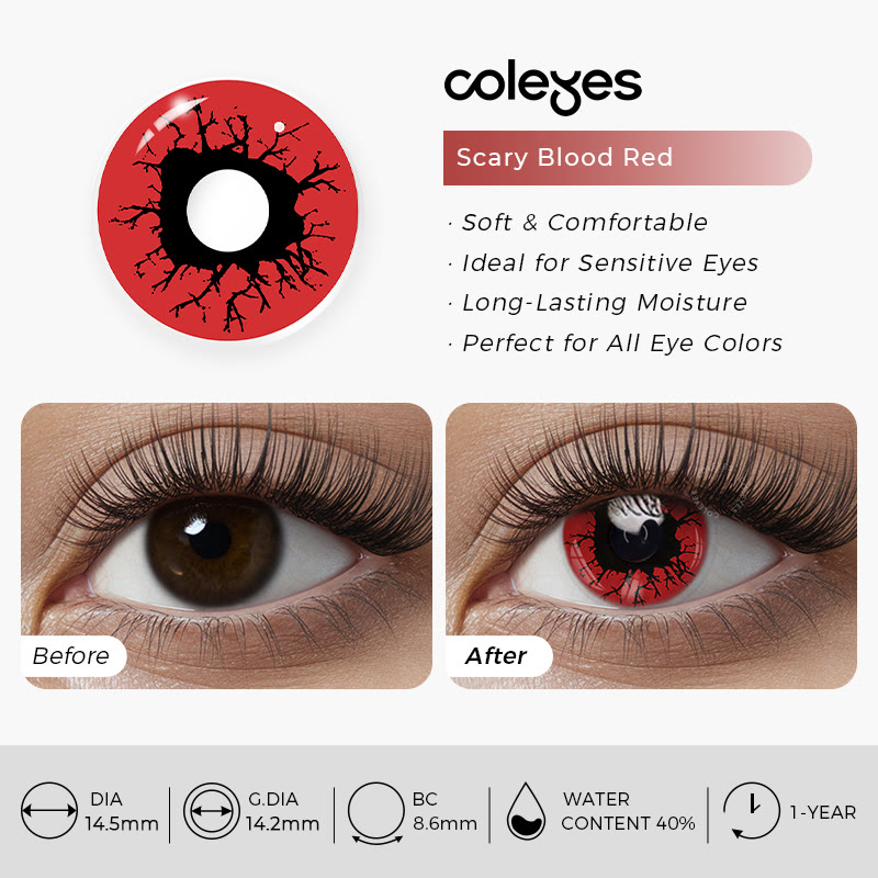 Coleyes Scary Blood Red Yearly Prescription Cosplay Colored Contacts - image 4