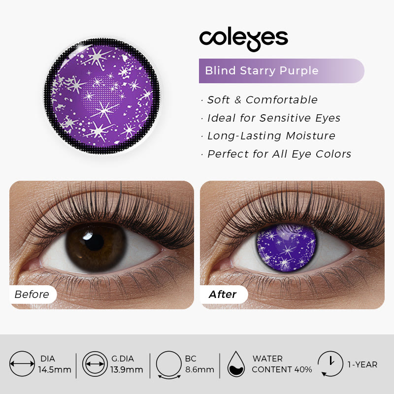Coleyes Blind Starry Purple Yearly Cosplay Prescription Colored Contacts - image 5