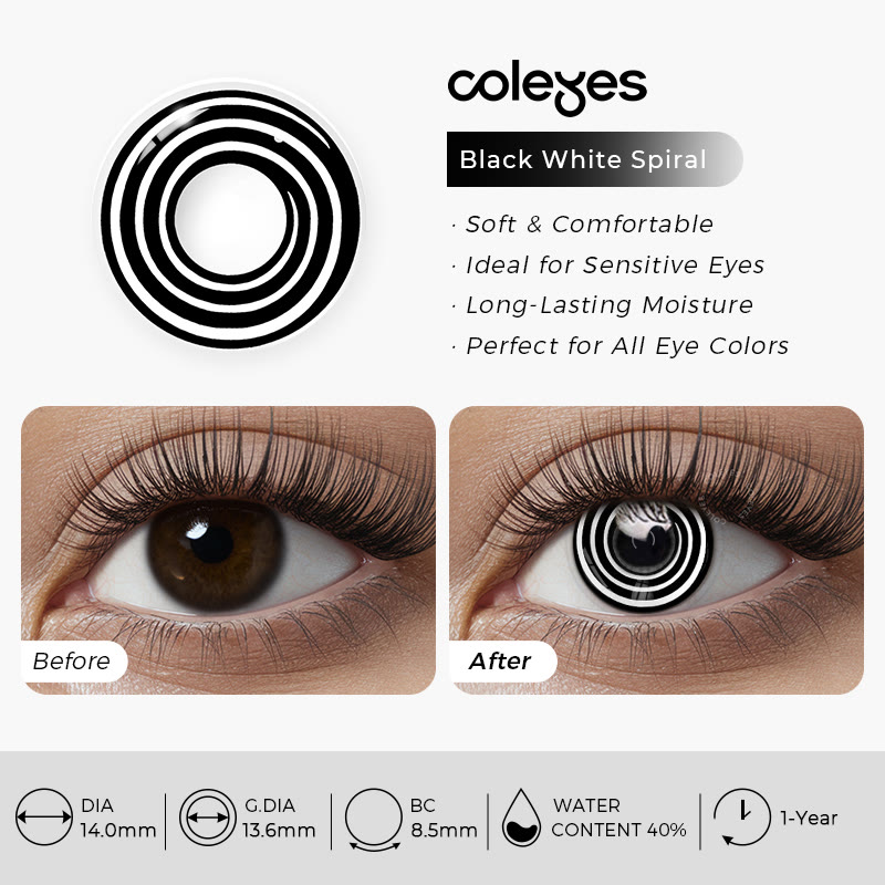 Coleyes Black White Spiral Yearly Cosplay Colored Contacts - image 5