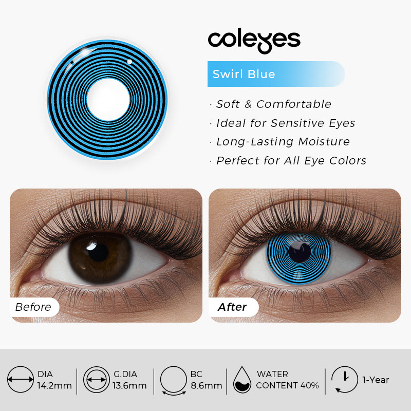 Coleyes Swirl Blue Yearly Cosplay Prescription Colored Contacts - image 4