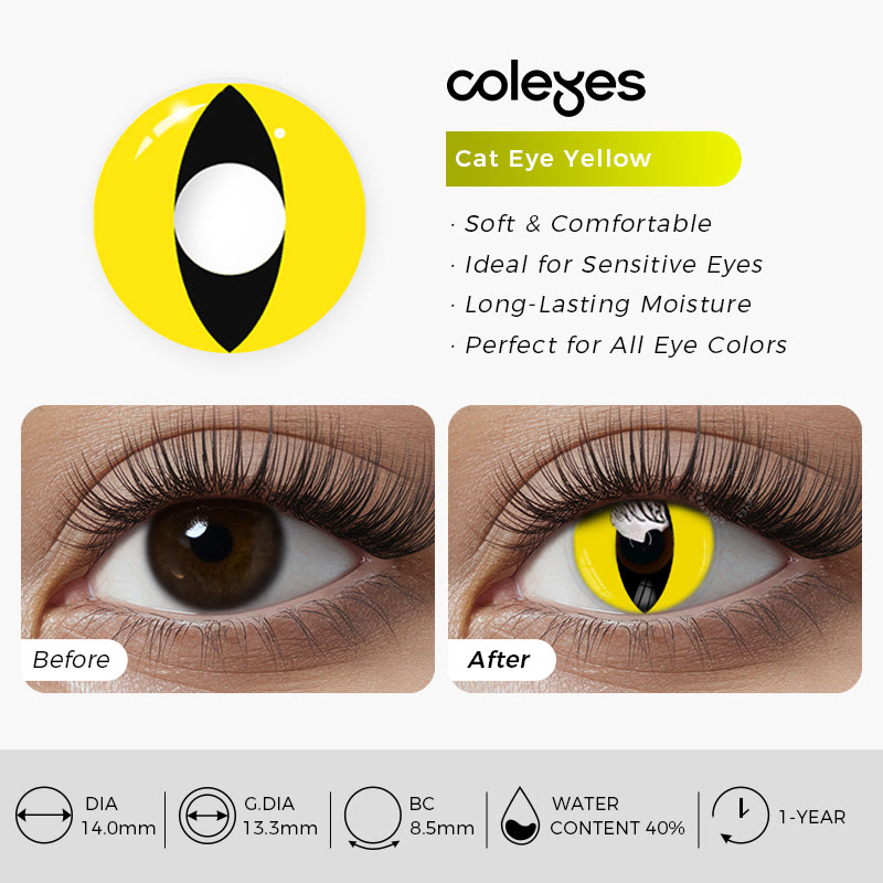 Coleyes Cat Eye Yellow Yearly Prescription Cosplay Colored Contacts - image 4