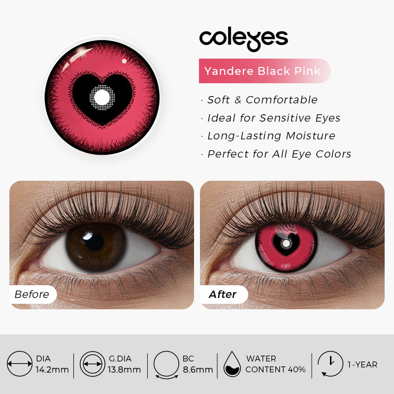 Coleyes Yandere Black Pink Prescription Yearly Cosplay Colored Contacts - image 8