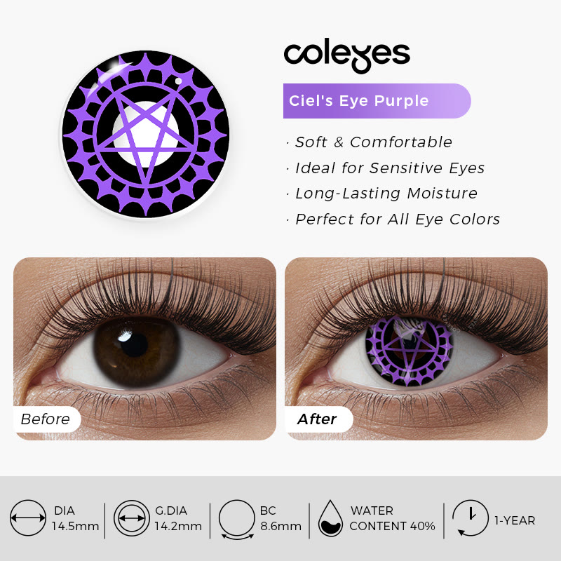 Coleyes Ciel's Eye Purple Yearly Cosplay Prescription Colored Contacts - image 5