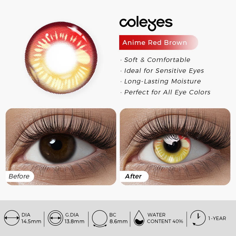 Coleyes Anime Red Brown Yearly Cosplay Prescription Colored Contacts - image 4
