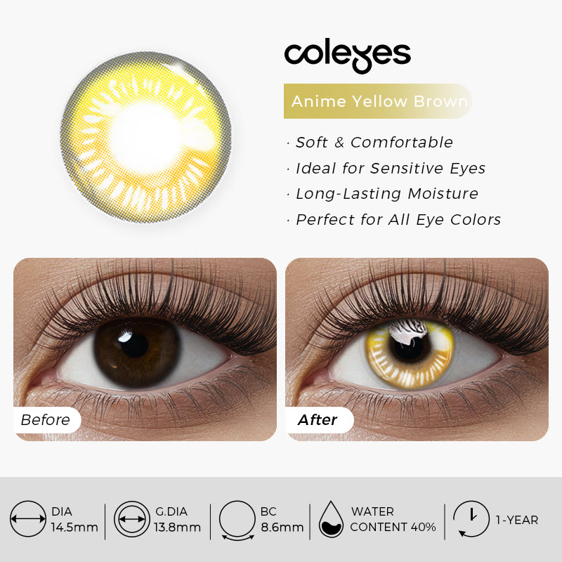 Coleyes Anime Yellow Brown Yearly Cosplay Prescription Colored Contacts - image 5