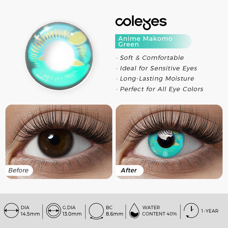 Coleyes Anime Makomo Green Yearly Prescription Cosplay Colored Contacts - image 5