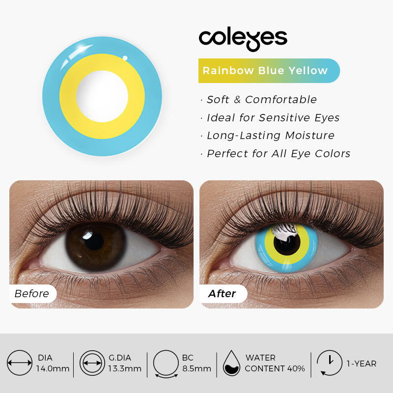 Coleyes Rainbow Blue Yellow Yearly Prescription Cosplay Colored Contacts - image 4