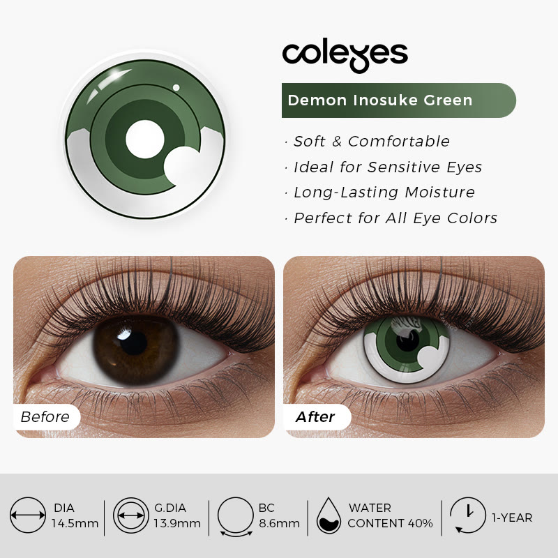 Coleyes Demon Inosuke Green Yearly Prescription Cosplay Colored Contacts - image 3
