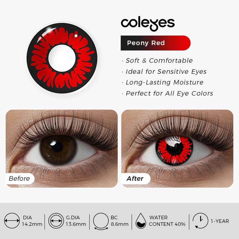 Coleyes Peony Red Yearly Prescription Cosplay Colored Contacts - image 4