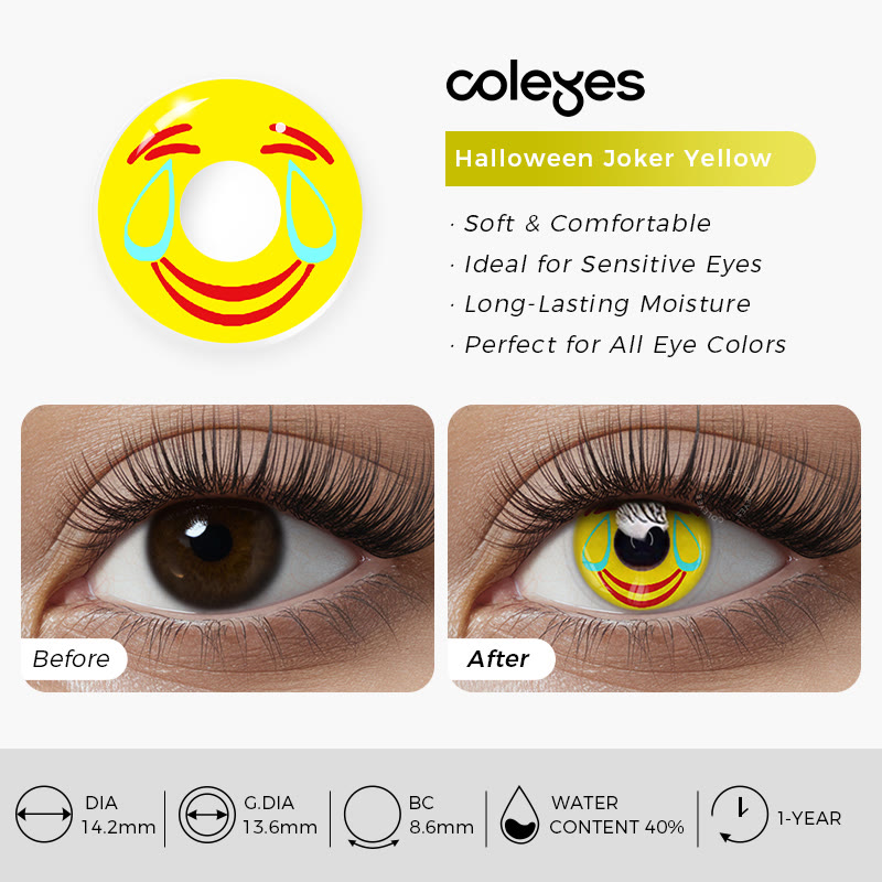 Coleyes Halloween Joker Yellow Yearly Prescription Cosplay Colored Contacts - image 4