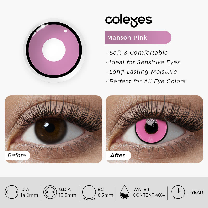 Coleyes Manson Pink Yearly Cosplay Prescription Colored Contacts - image 6