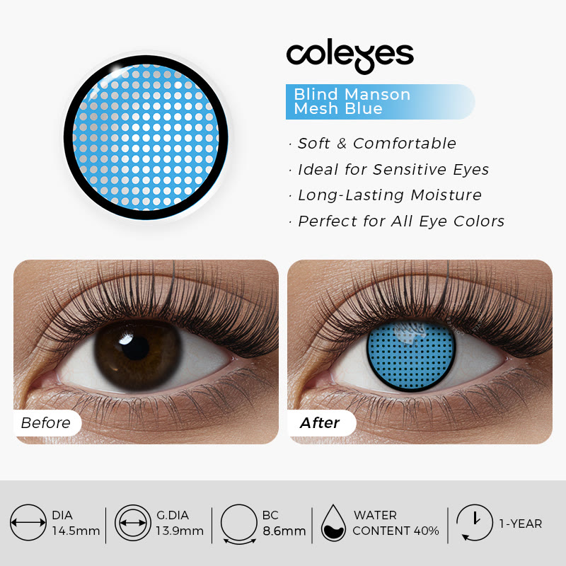 Coleyes Blind Manson Mesh Blue Yearly Cosplay Colored Contacts - image 6