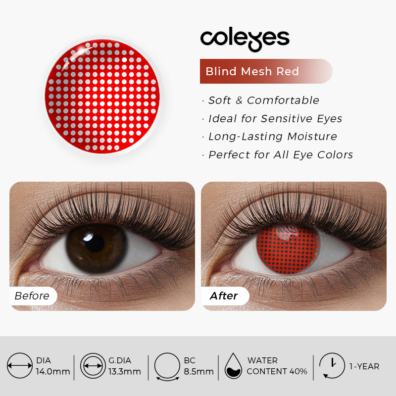 Coleyes Blind Mesh Red Yearly Prescription Cosplay Colored Contacts - image 9
