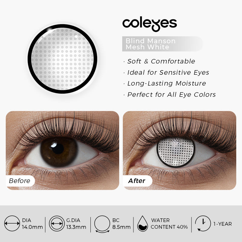 Coleyes Blind Manson Mesh White Yearly Prescription Cosplay Colored Contacts - image 9