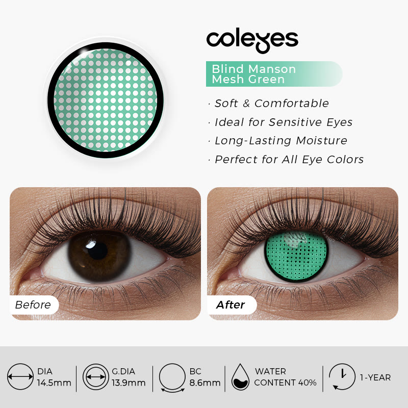 Coleyes Blind Manson Mesh Green Yearly Prescription Cosplay Colored Contacts - image 5