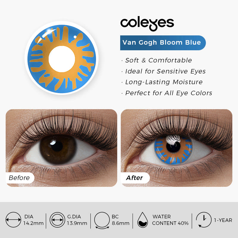 Coleyes Van Gogh Bloom Blue Yearly Prescription Cosplay Colored Contacts - image 5