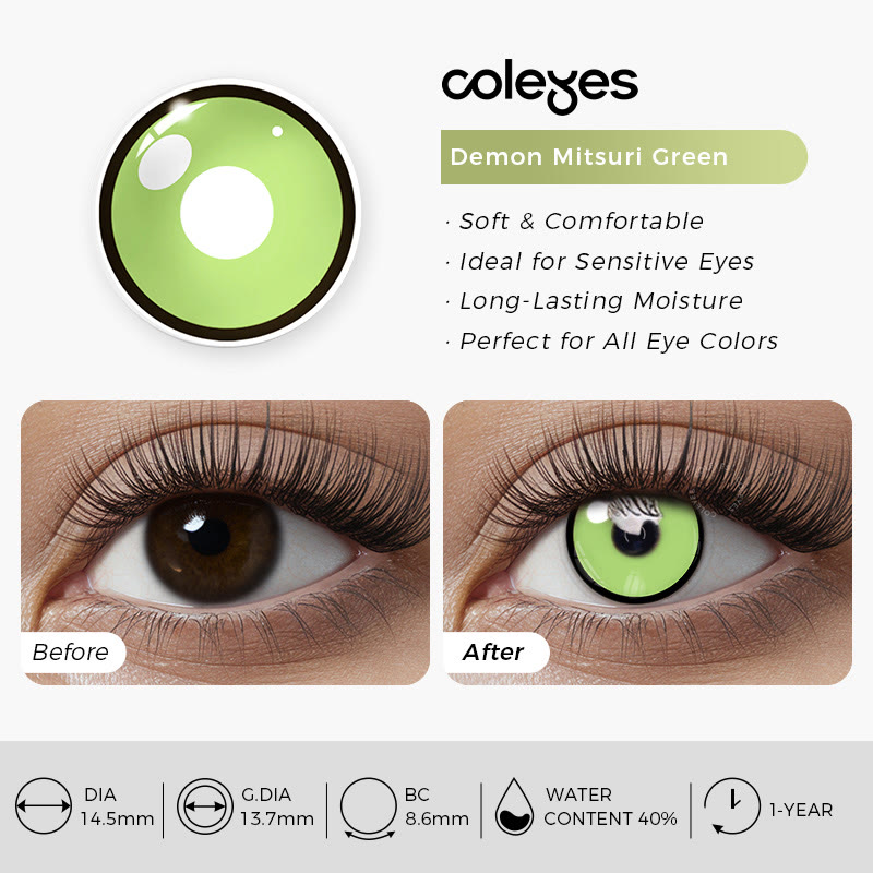 Coleyes Demon Mitsuri Green Yearly Prescription Cosplay Colored Contacts - image 4