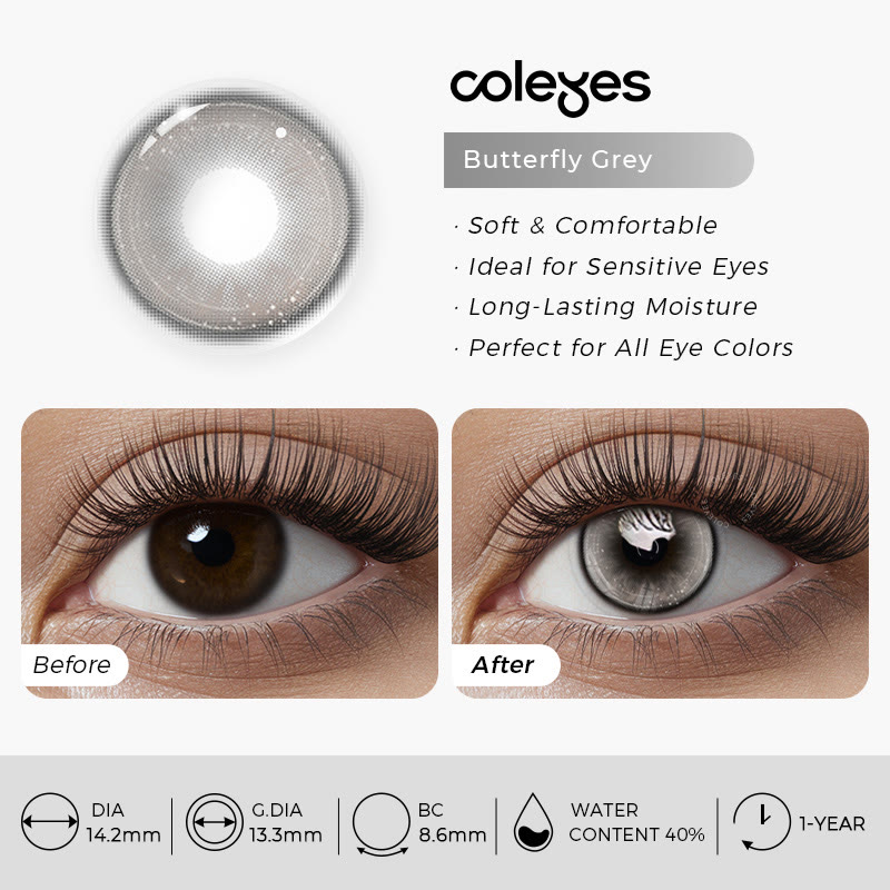 Coleyes Butterfly Grey Yearly Prescription Colored Contacts - image 4