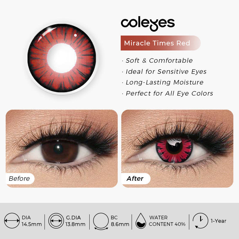 Coleyes Miracle Times Red Yearly Cosplay Prescription Colored Contacts - image 5