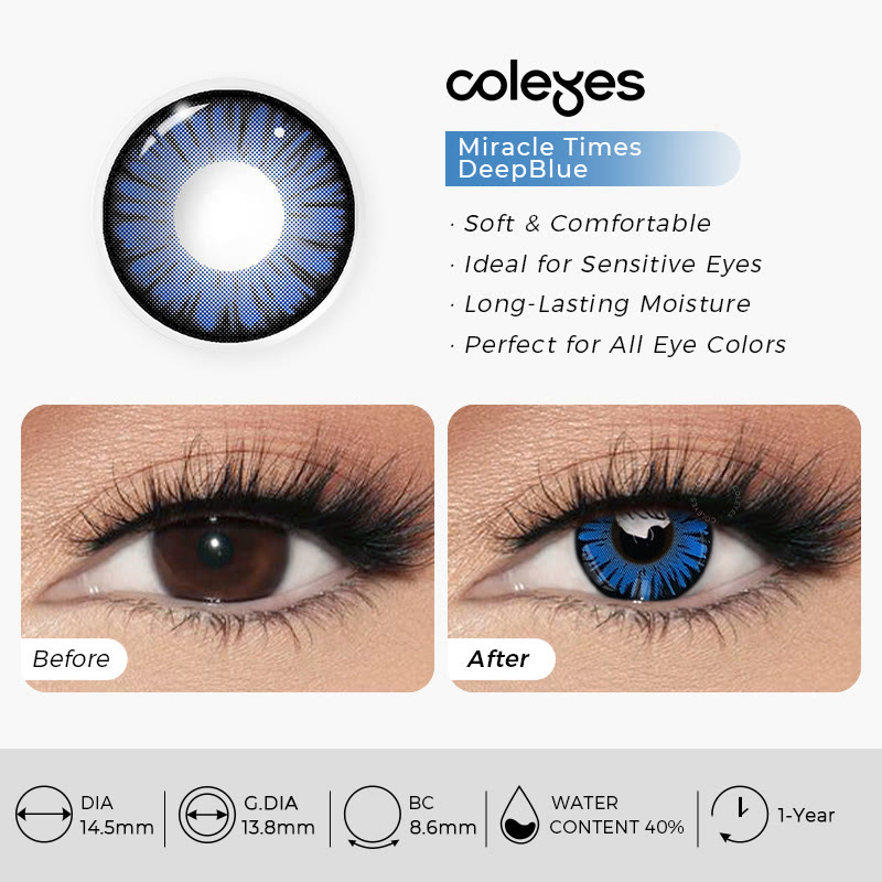 Coleyes Miracle Times DeepBlue Yearly Cosplay Prescription Colored Contacts - image 5