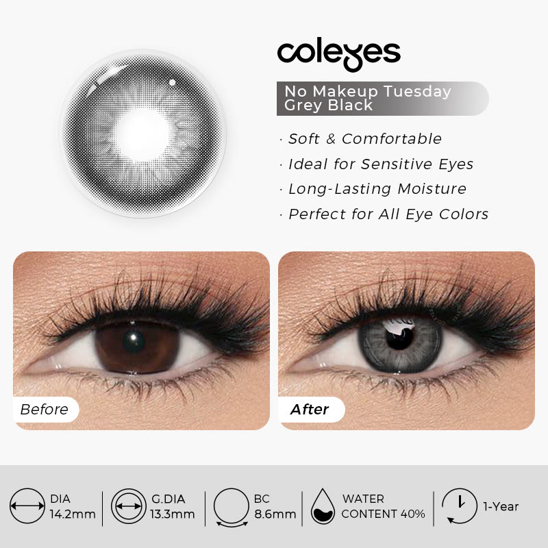 Coleyes No Makeup Tuesday Grey Black Yearly Prescription Colored Contacts - image 4