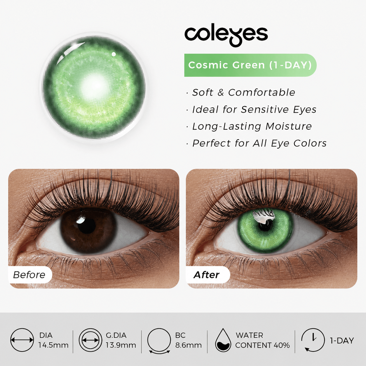 Coleyes Cosmic Green  Prescription Cosplay Colored Contacts | 1 Day-10pcs - image 12