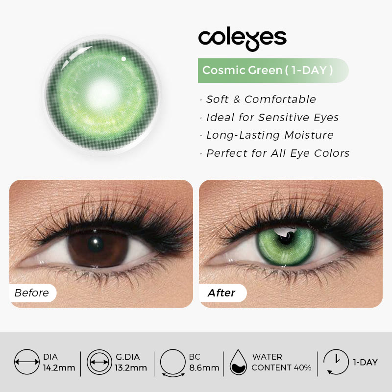 Coleyes Cosmic Green  Prescription Cosplay Colored Contacts | 1 Day-10pcs - image 13