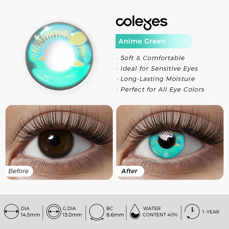 Coleyes Anime Green Yearly Prescription Cosplay Colored Contacts - image 5