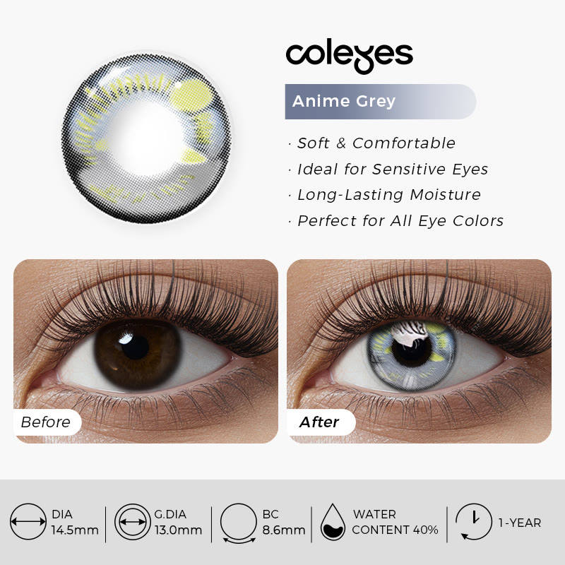 Coleyes Anime Grey Yearly Cosplay Prescription Colored Contacts - image 4