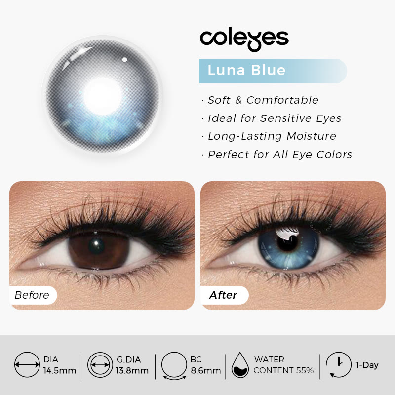 Coleyes Luna Blue Colored Contacts | 1 Day-10pcs - image 11