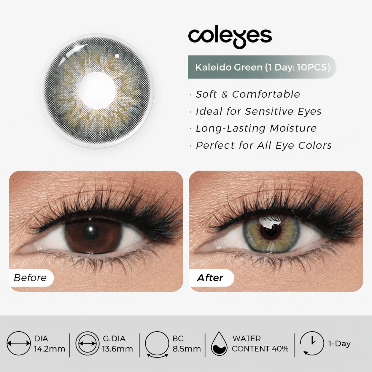 Coleyes Kaleido Green Prescription Colored Contacts | 1 Day-10pcs - image 14